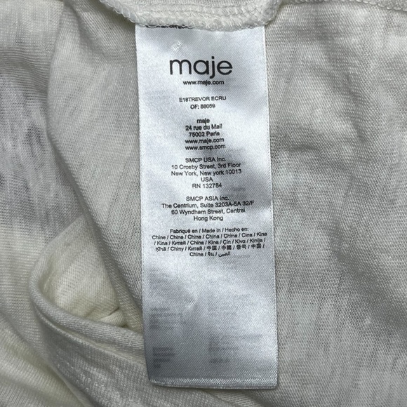 MAJE Tellor Embellished Linen T-Shirt Top Ivory/Cream Gold Trim Size 2 (Medium) - Picture 5 of 9